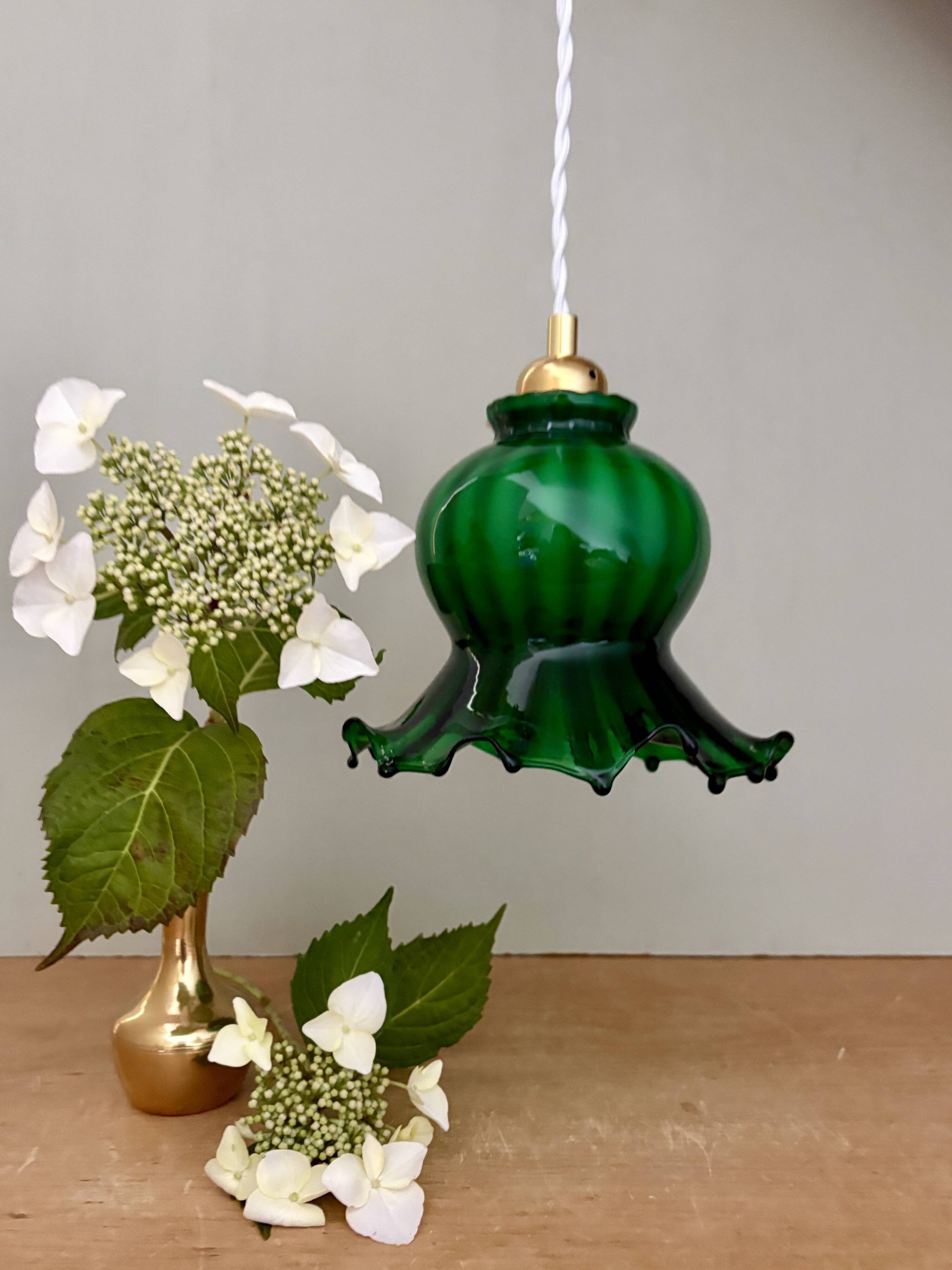 Vintage green glass tulip pendant light