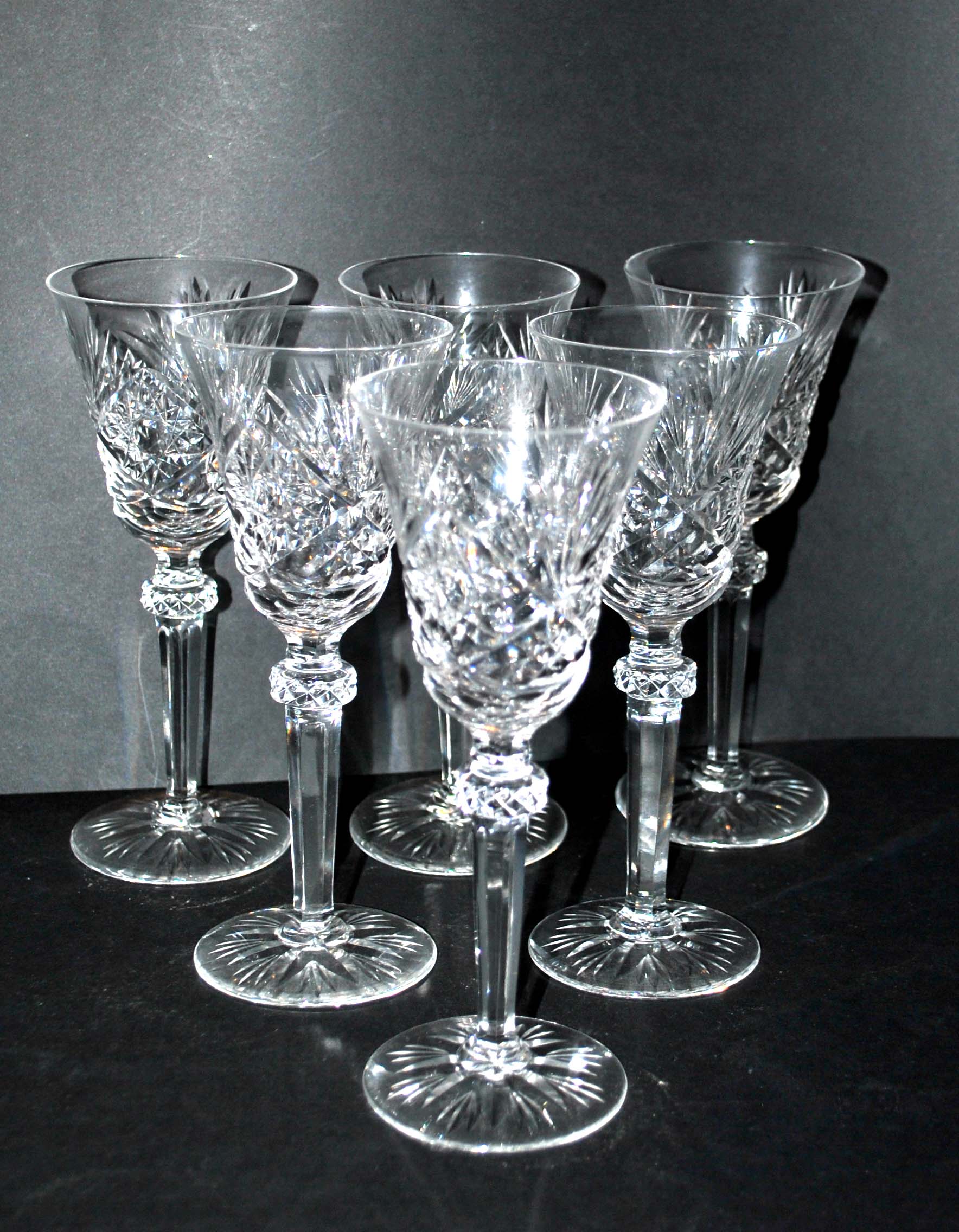 Set of 6 diamond cut crystal wine glasses lemberg or saint-louis 17cm