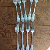 9 silver-plated Art Nouveau forks 1900-1920 with daisy decoration