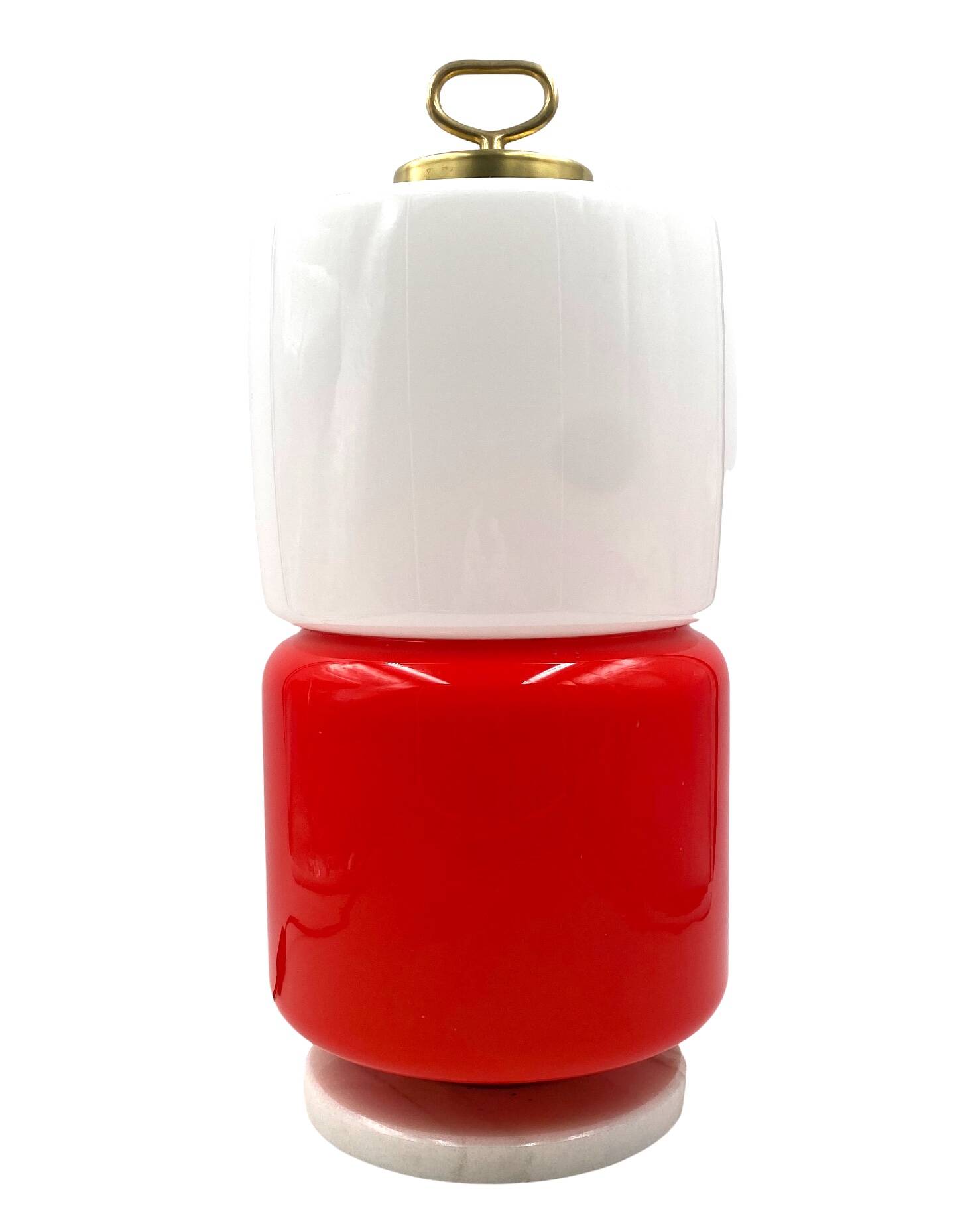 Space Age Red and white glass cylindrical table lamp, Italy 1970s