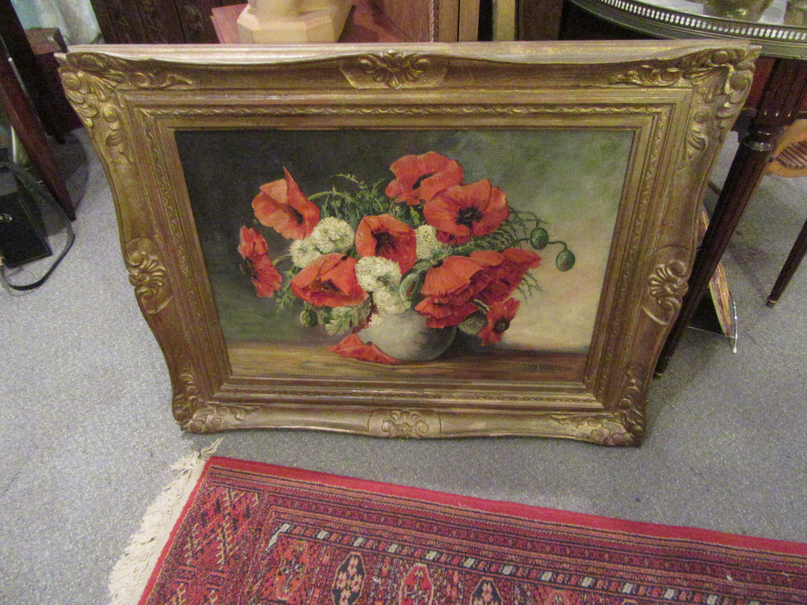 Still life 1950s Bouquet poppies in vase