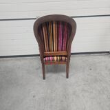 Antique armchair in multi-colored striped velvet with turned legs