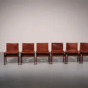 Tobia & Afra Scarpa 'Monk' chairs – walnut & cognac saddle leather