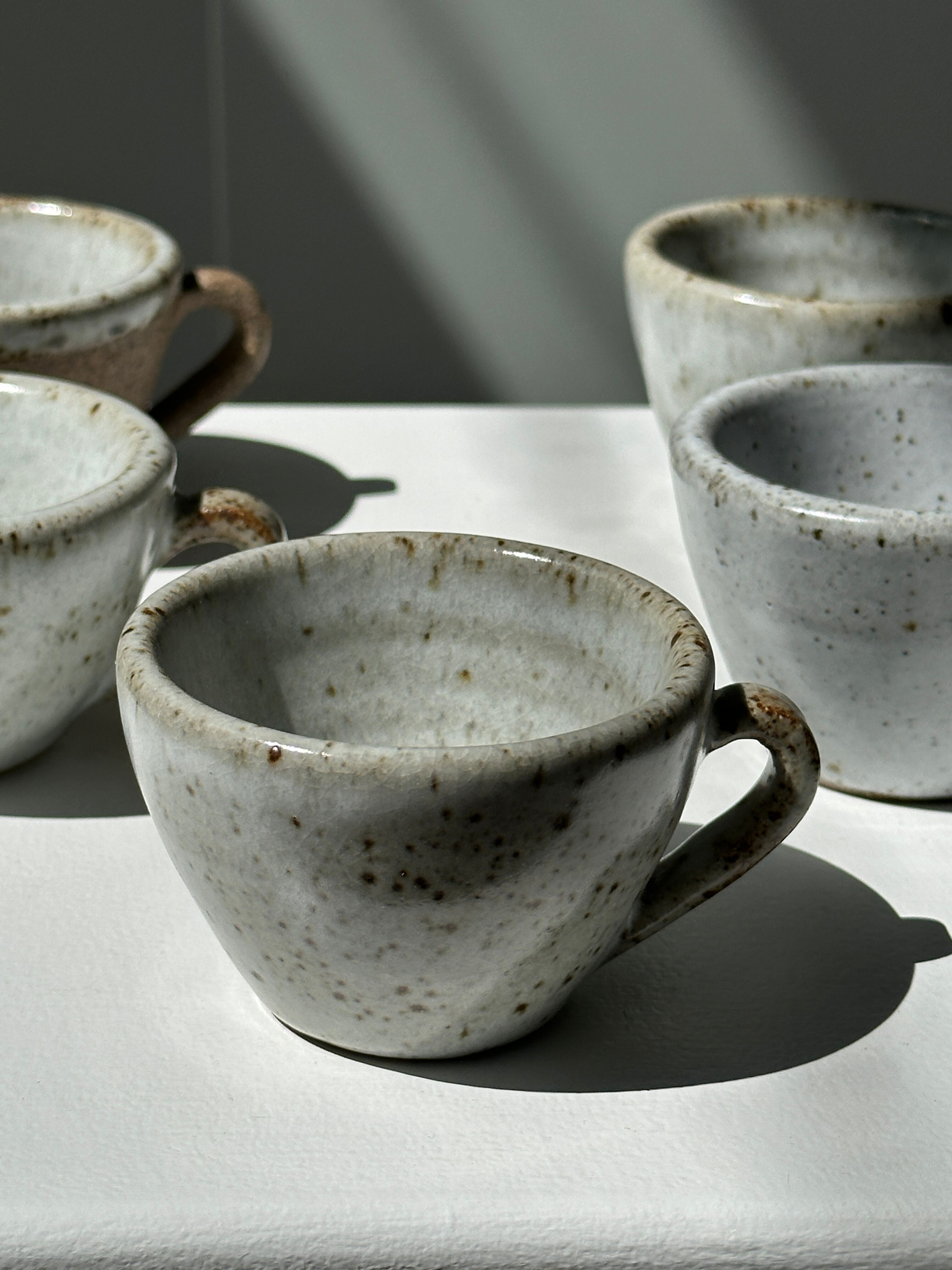 Set of 5 Indonesian ceramic handle coffee cups