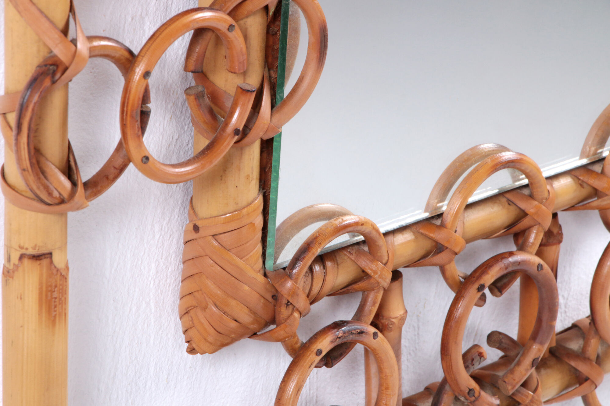 Bamboo with rattan french carved mirror rare beautiful, 1960