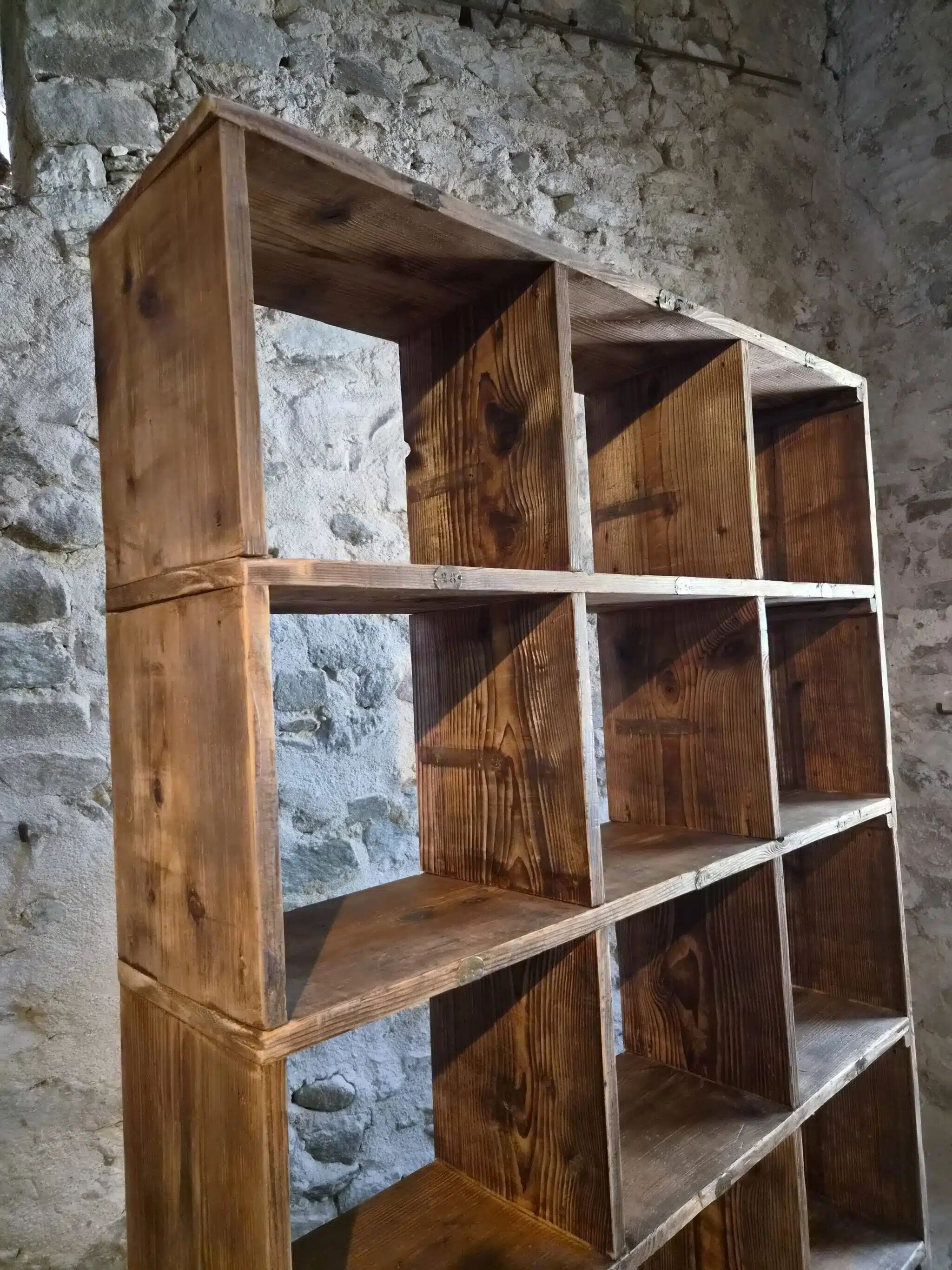 Old industrial shelf / room divider in pine, France, early 20th century