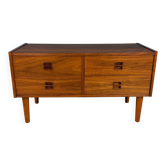 Commode basse danoise en teck à quatre tiroirs, années 1960