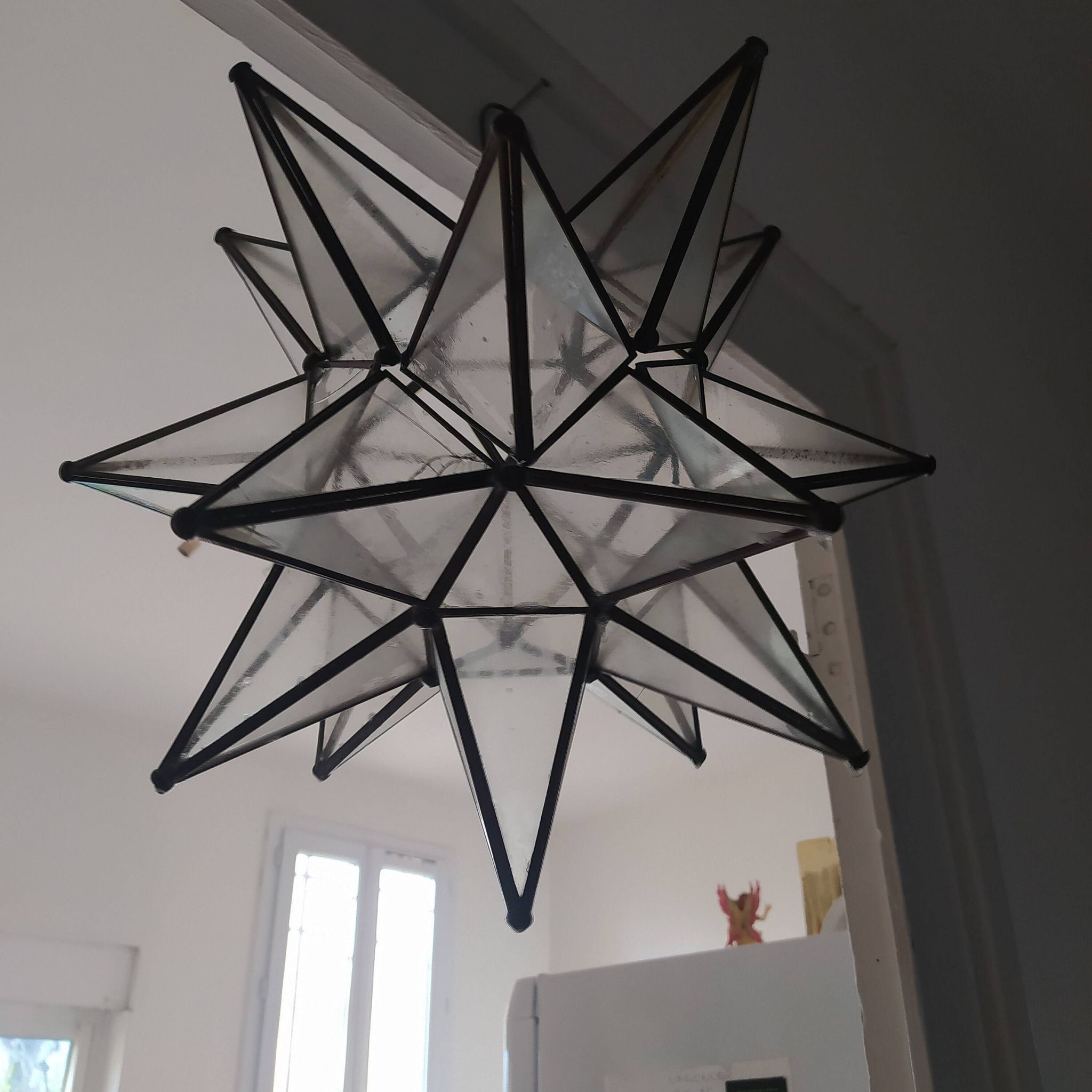grande etoile en verre à suspendre 1950 verre et laiton