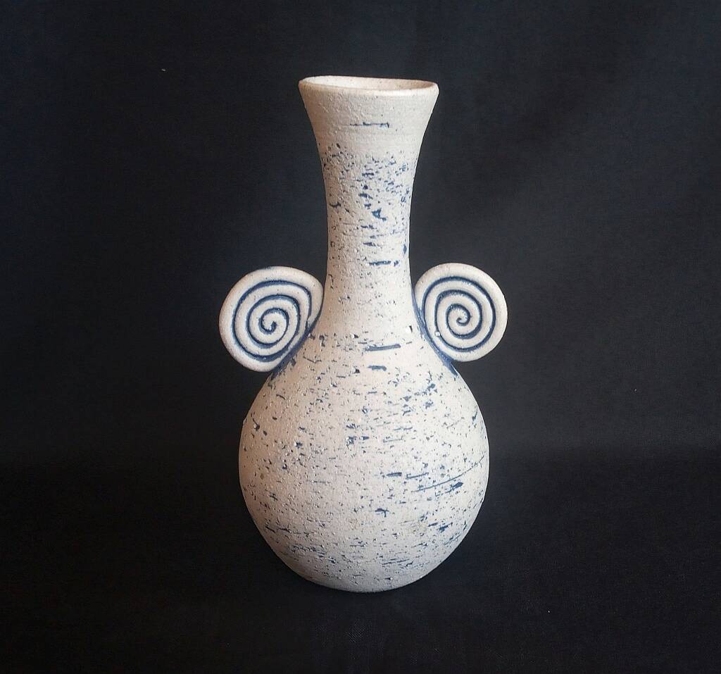 Studio Pottery Stoneware Handmade Bud Vase Blue Accent Signed