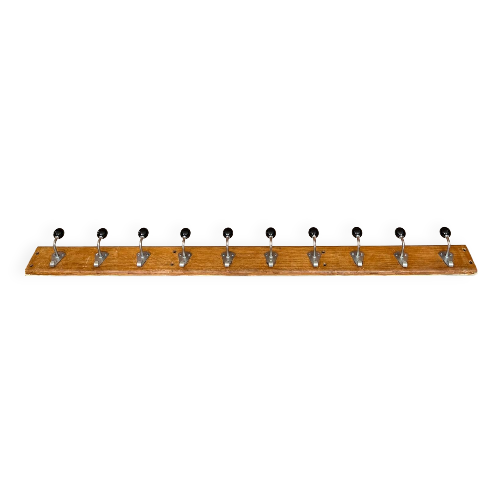 Old school coat rack 10 black ball hooks