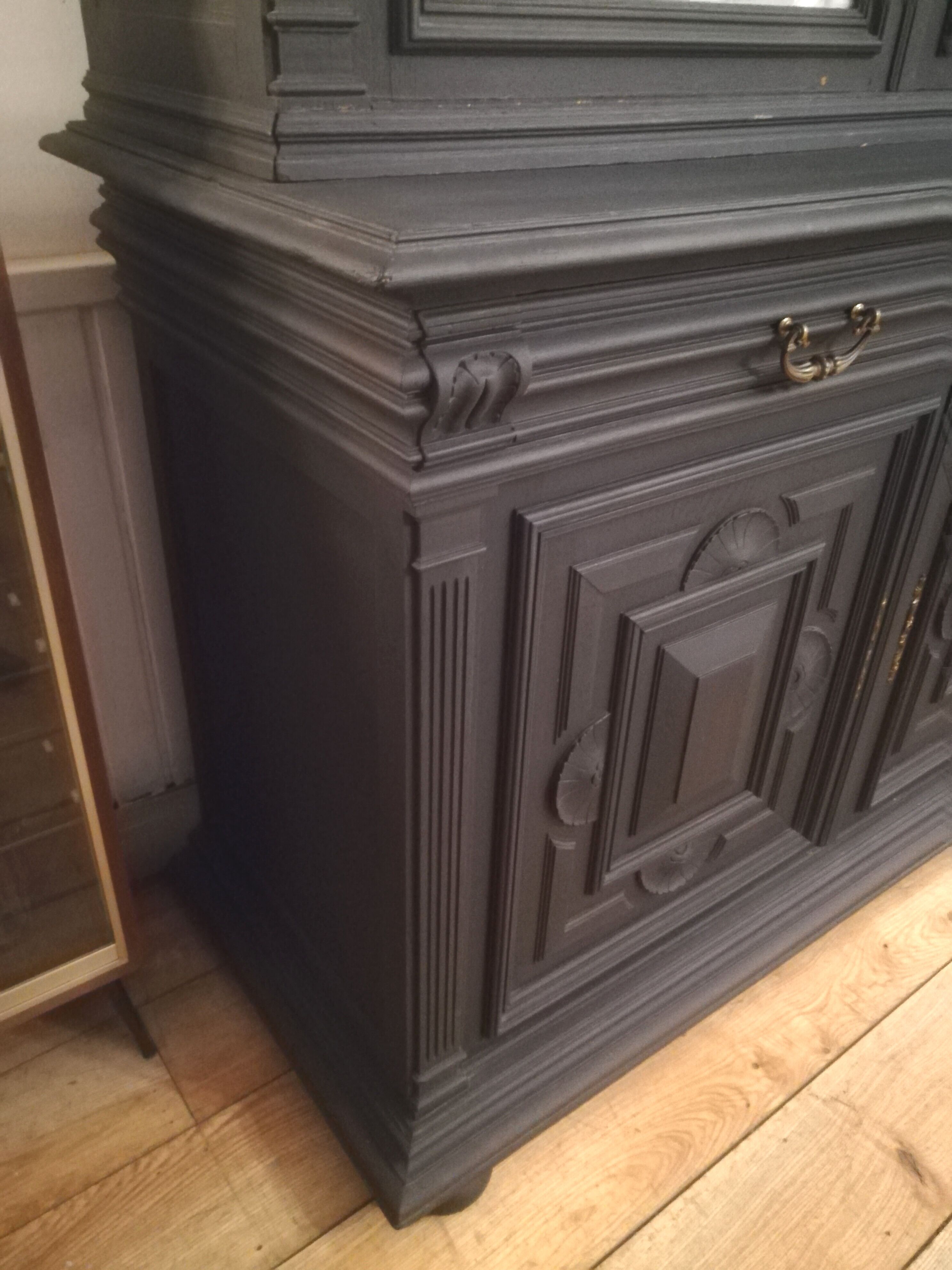 Black patinated oak library