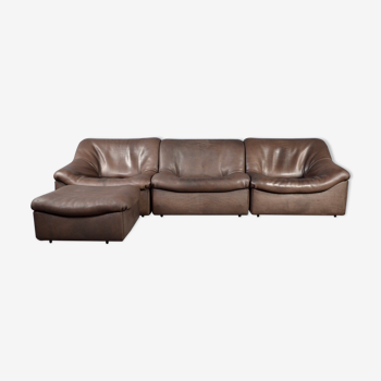 De Sede DS 46 modular 3 seater sofa in brown bull leather 1970s