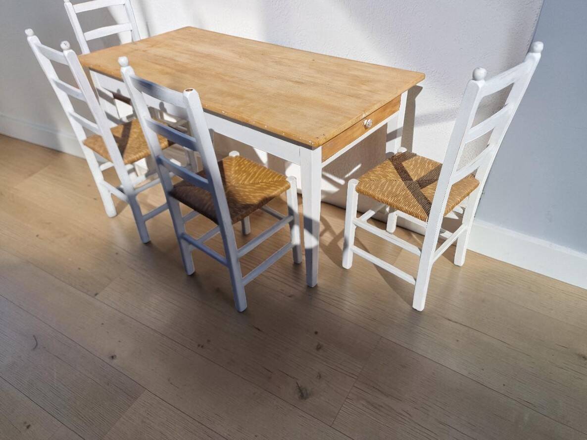Table ancienne de ferme + 4 chaises