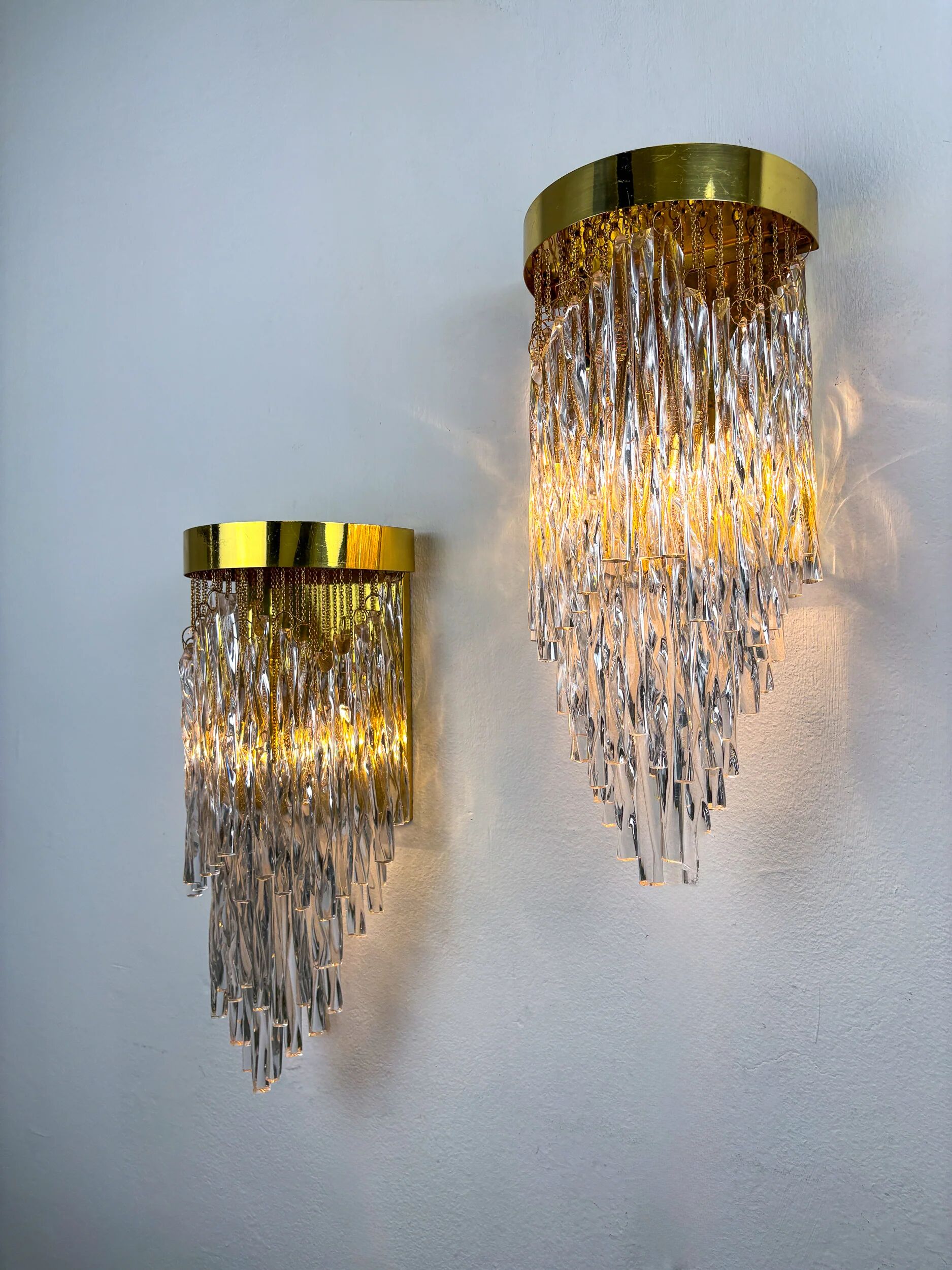 Paire de appliques murales cascade par Venini, verre de Murano, Italie, années 1970