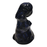Figure de dame en faïence à glaçure bleue brillante