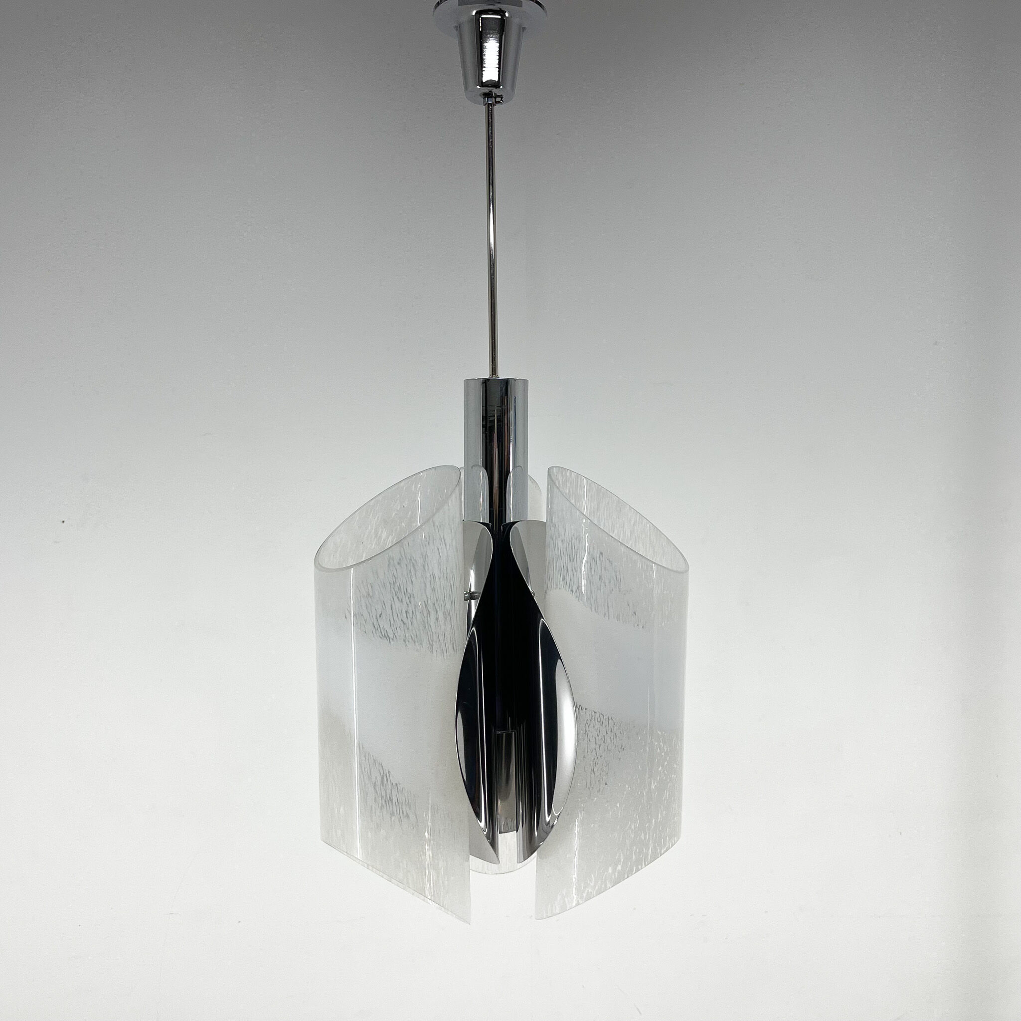 Mid-century Chrome & Murano Glass Chandelier, Italy