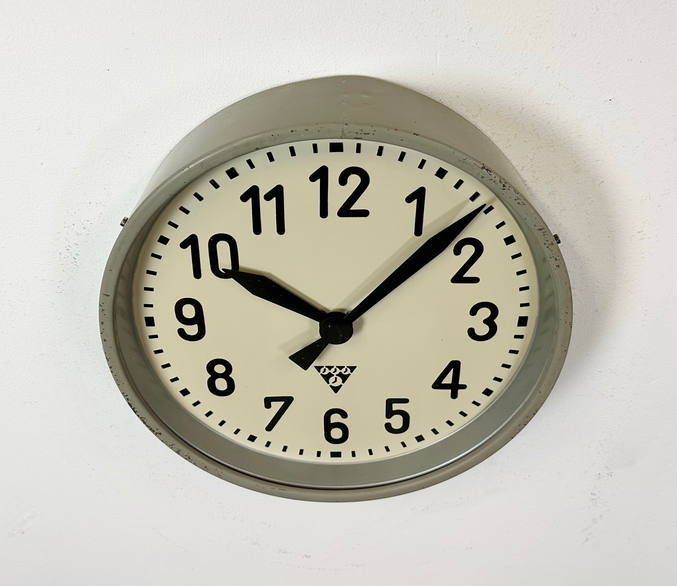 Industrial factory wall clock from Pragotron 1950s