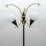 Stilnovo Mid-Century Modern Italian Brass and Opaline Glass Floor Lamp, 50