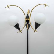 Stilnovo Mid-Century Modern Italian Brass and Opaline Glass Floor Lamp, 50