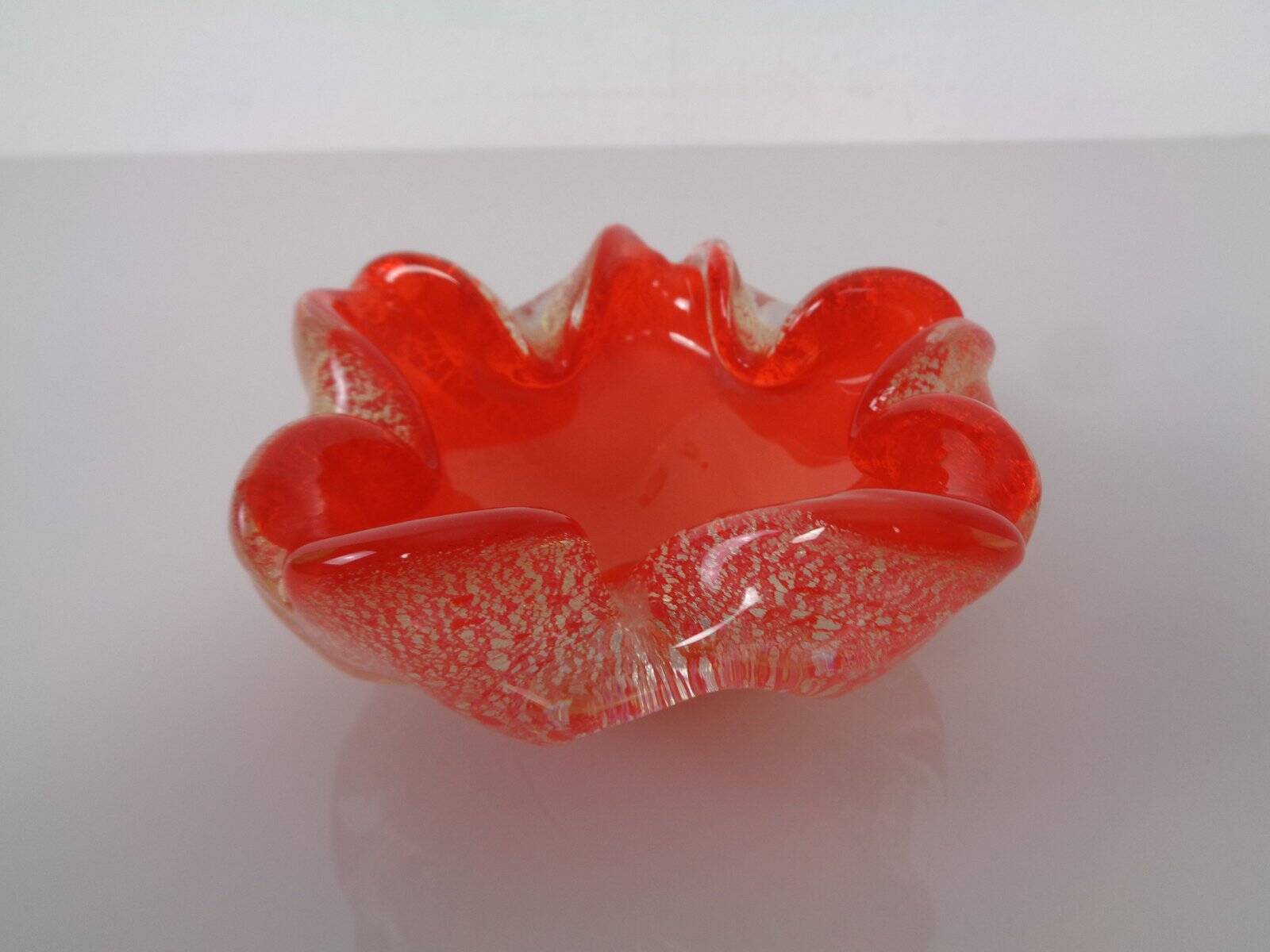 Red & Silver Murano Glass Ashtray by Barovier & Toso, Italy, 1960s