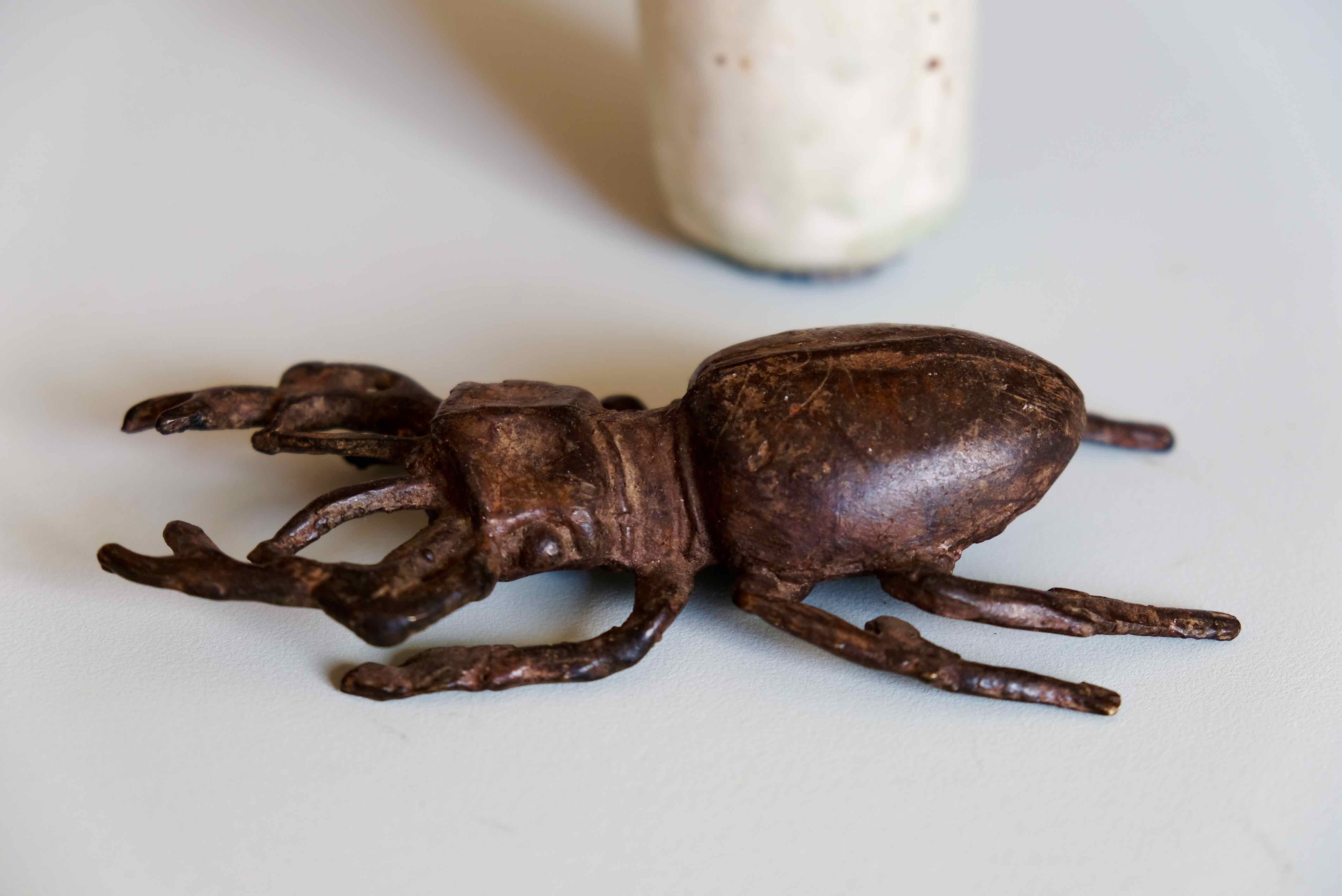 Sculpture / paperweight large deer antique bronze beetle