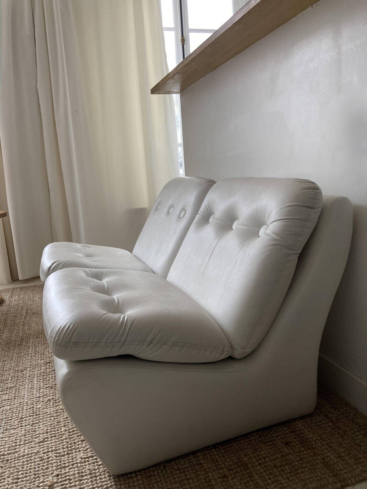 Vintage two-seater modular sofa, off-white, France 1970s