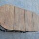 Unusual modular coffee table in oak and wrought iron.