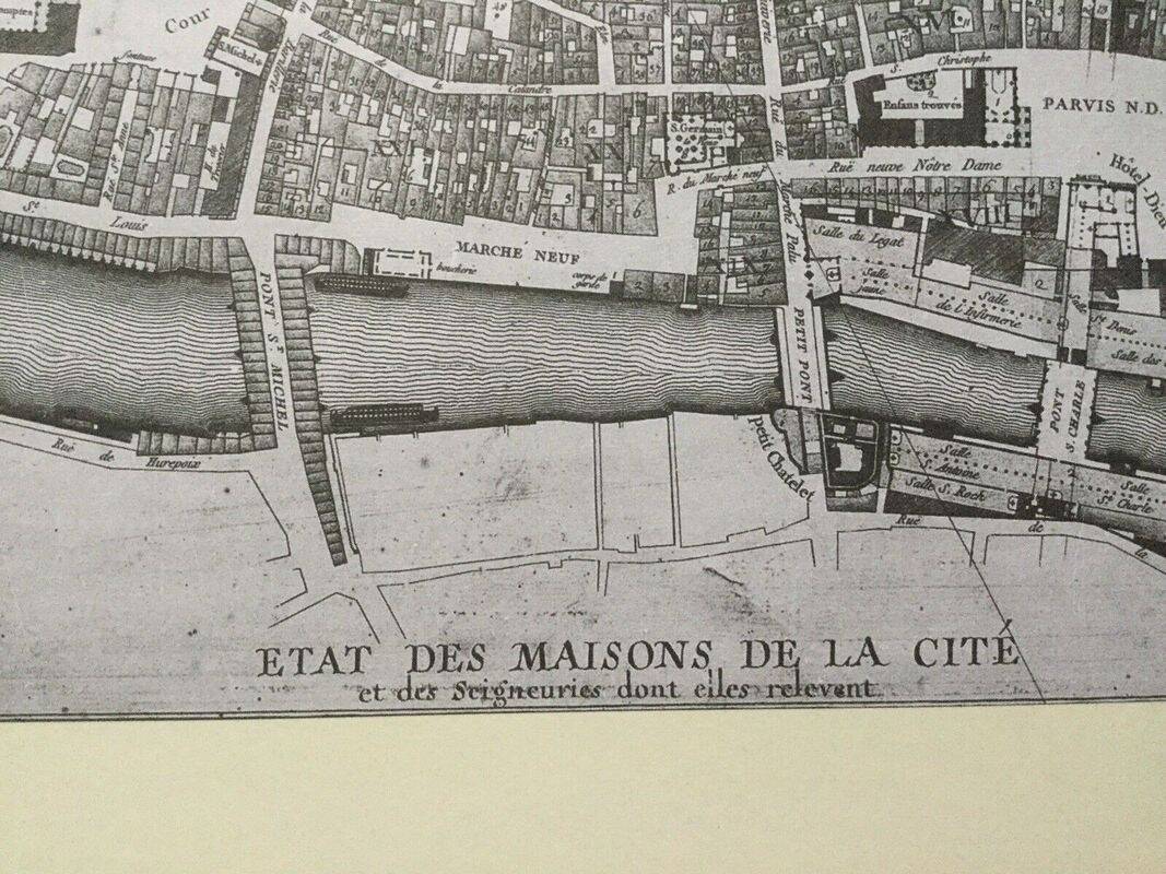 Historical map of the Ile de la Cité in Paris in 1754