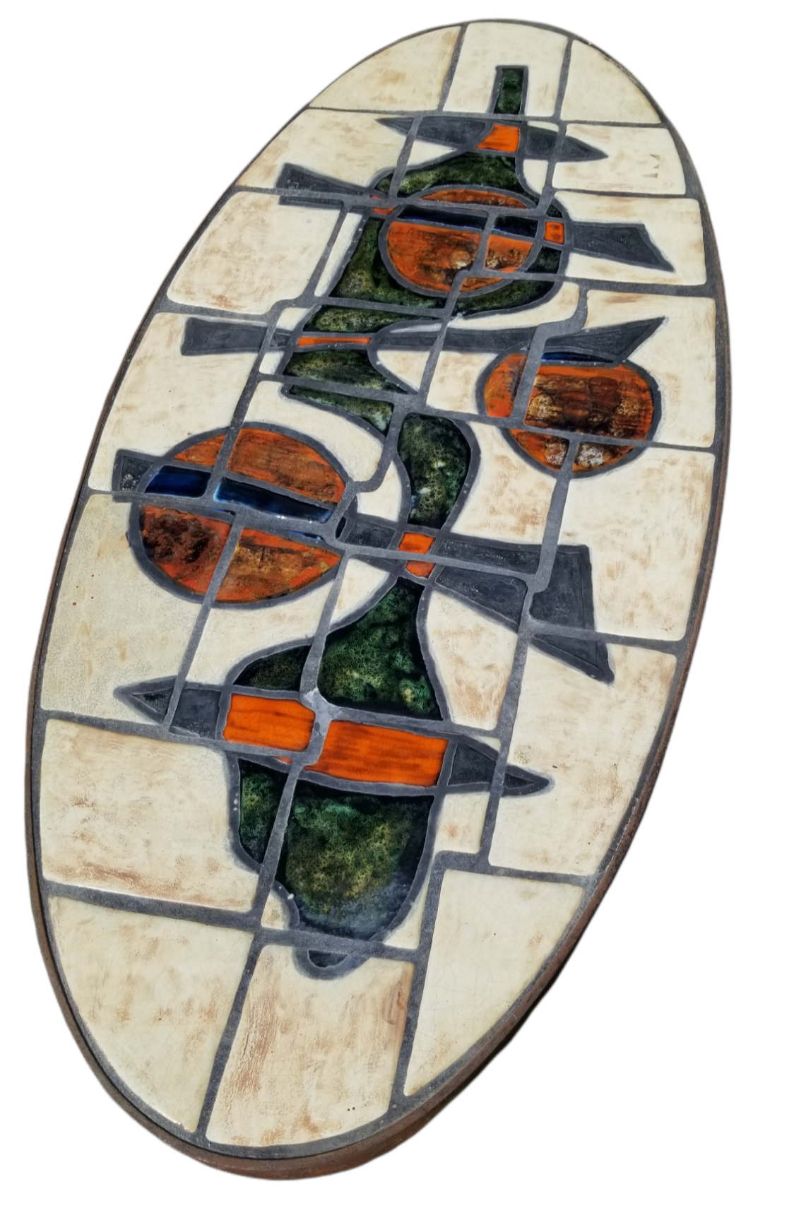 Oval coffee table ceramic wrought iron vintage