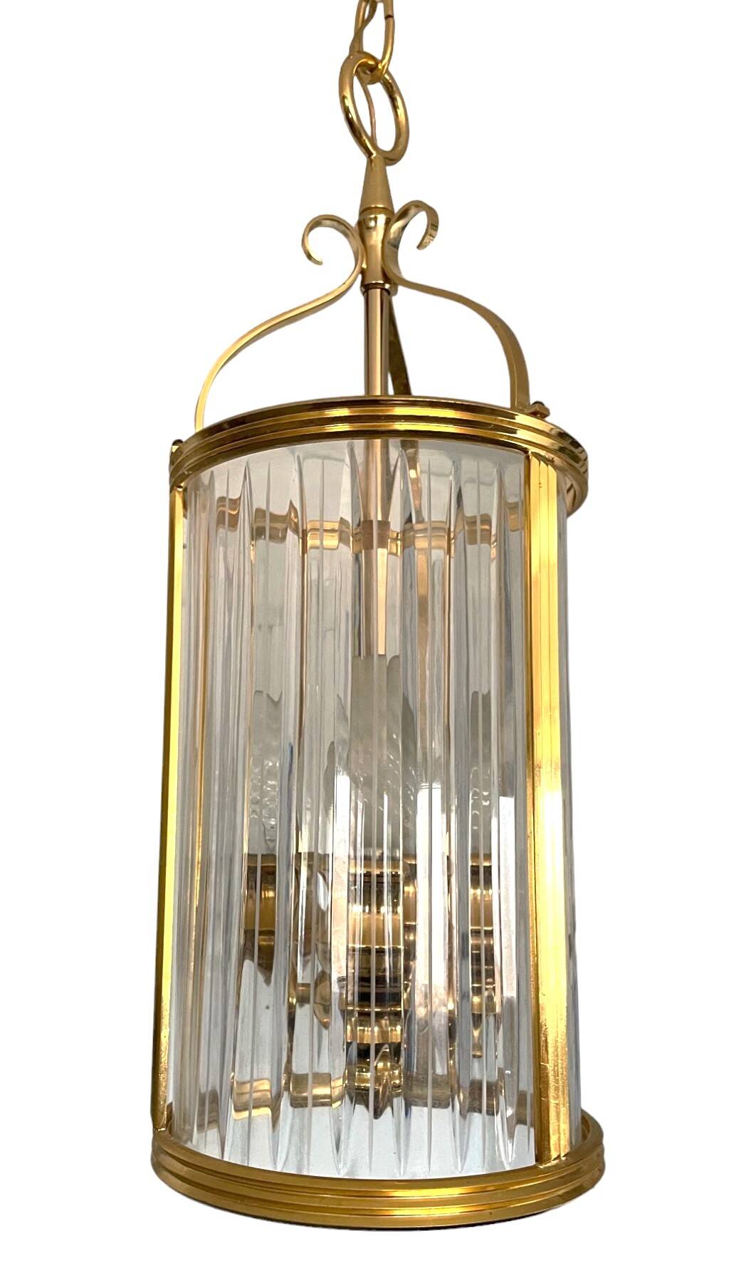 Vintage lantern chandelier in brass and crystal - 3 lights