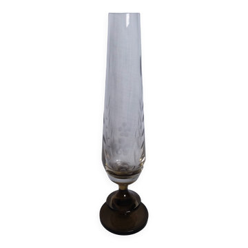 Vase soliflore en verre ciselé et pied en verre fumé
