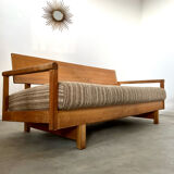 Old wooden sofa vintage brutalist design 60s