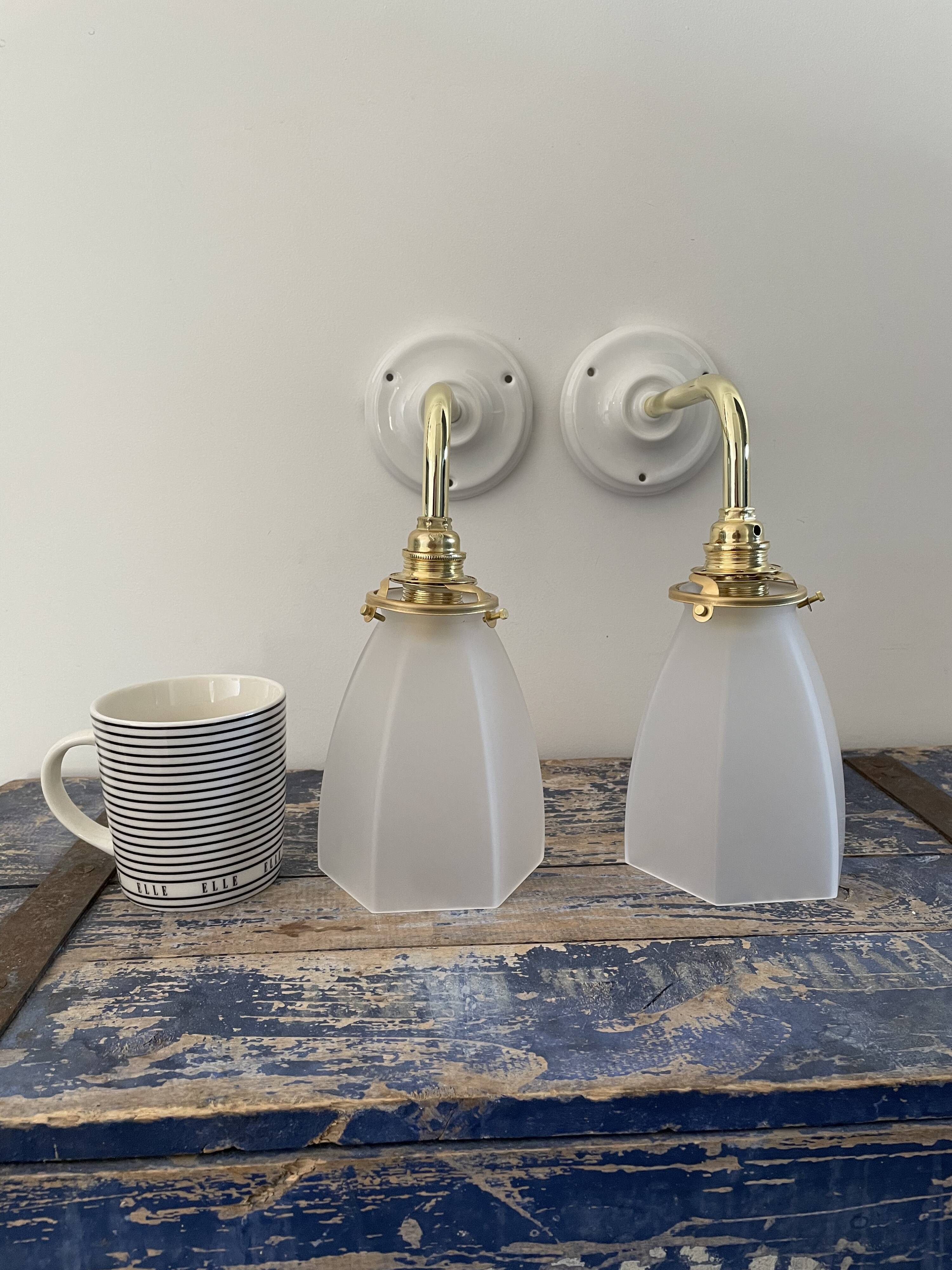 Set of two art deco wall lamps electrified to nine