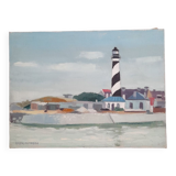 Huile sur toile paysage marin phare