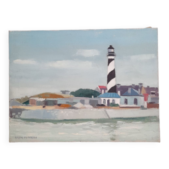 Huile sur toile paysage marin phare