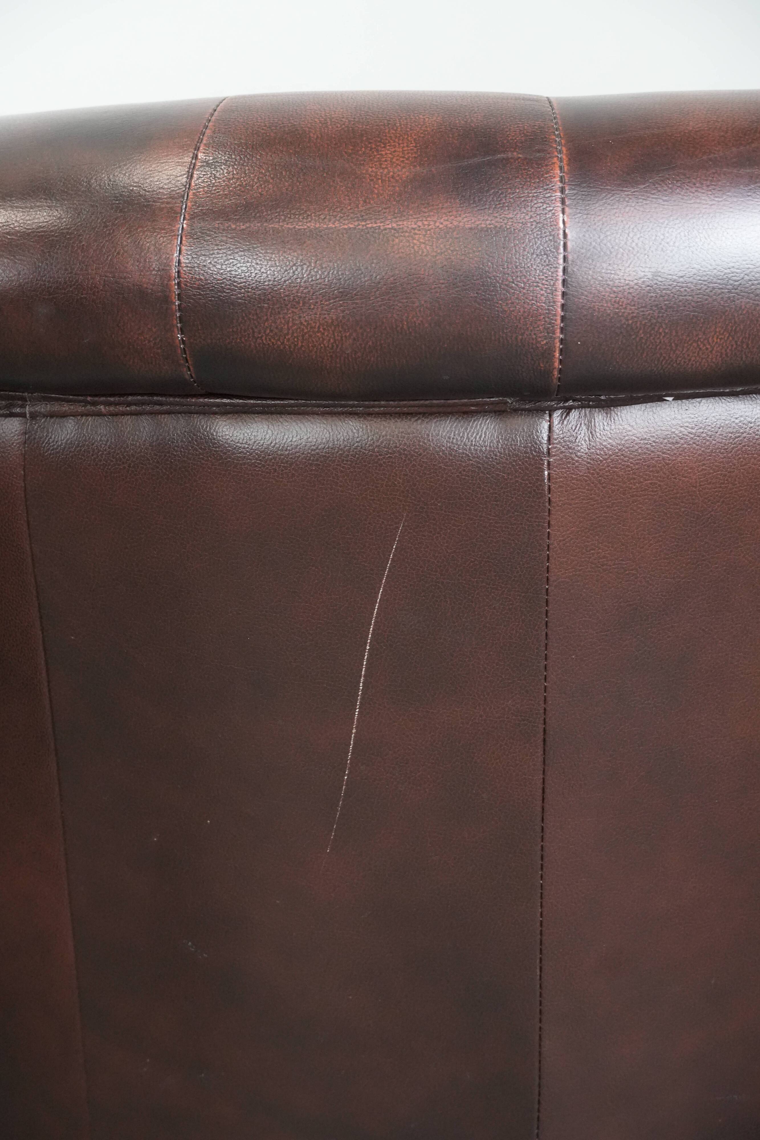 Set of three classic English-style Chesterfield cowhide  club armchairs