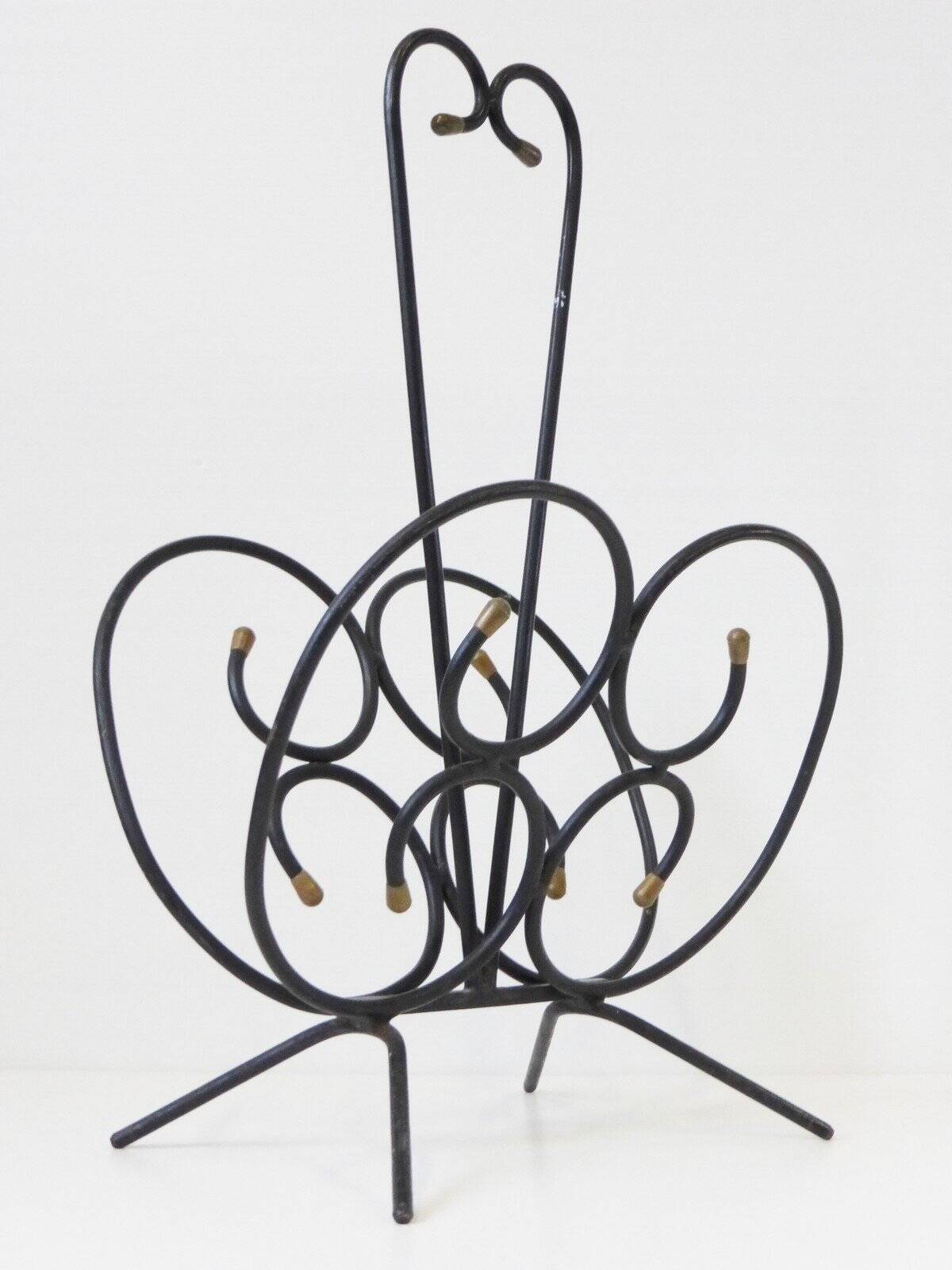 Vintage 1950s butterfly magazine rack - black steel