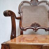 Chippendale Bergere Armchair, Carved Mahogany with Cane and Lion Claw Ball