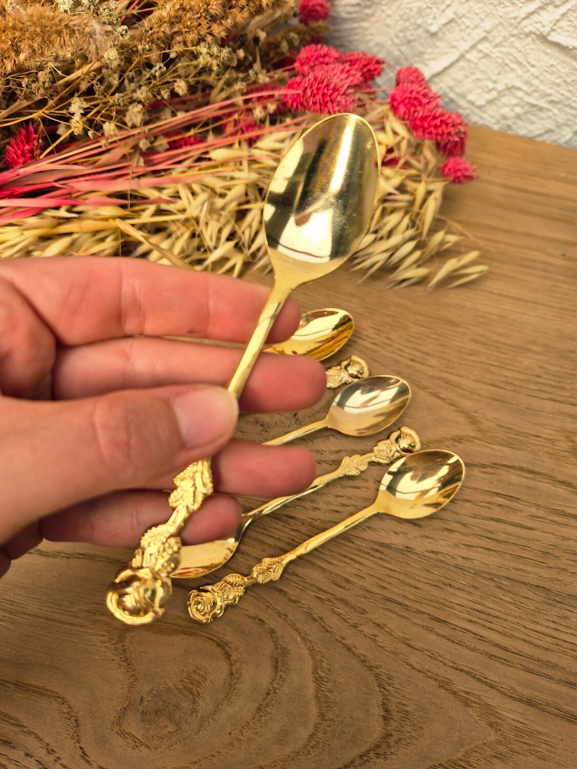 Golden metal spoons