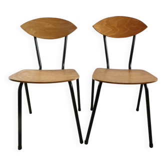 Paire de chaises en bois et métal, années 60