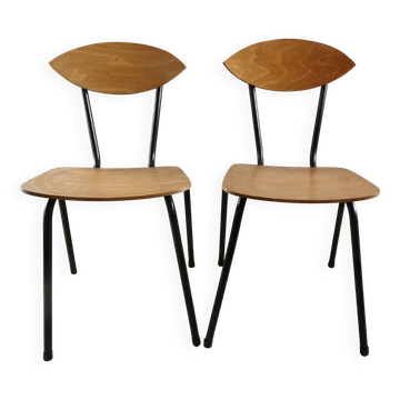 Paire de chaises en bois et métal, années 60