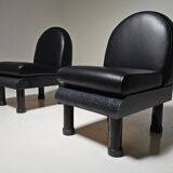 Black leather loungers in the style of The Brisk One by Ettore Sottsass, 1980.
