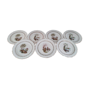 Lot de 7 assiettes plates en porcelaine