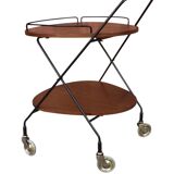 Vintage Scandinavian serving trolley in teak and metal, metal wheels, 1960s