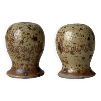 Set of two pyrite stoneware pepper pots