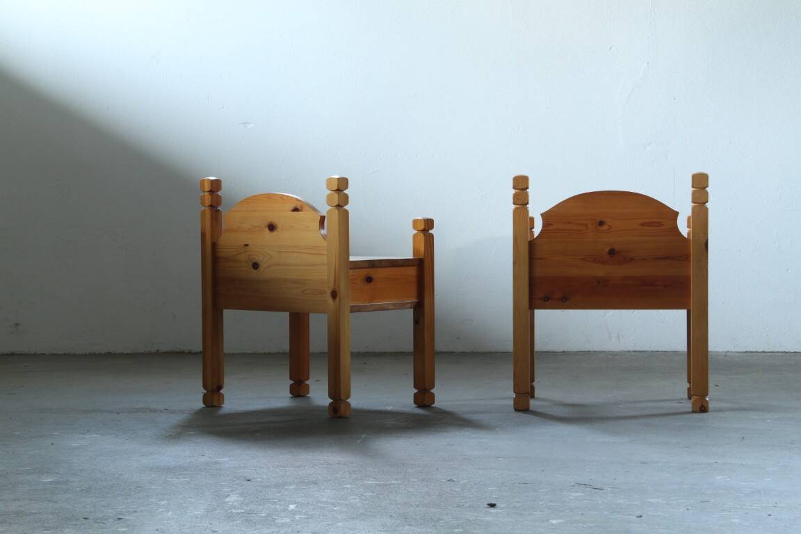 Pair of vintage chunky solid pine bedside tables, Denmark, 1970s
