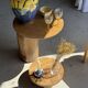 Large blue and yellow lamp with floral patterns H60
