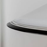 Grand plafonnier vintage en verre de Murano blanc avec bord noir et support en acier inoxydable – lampe suspendue italienne des années 1970