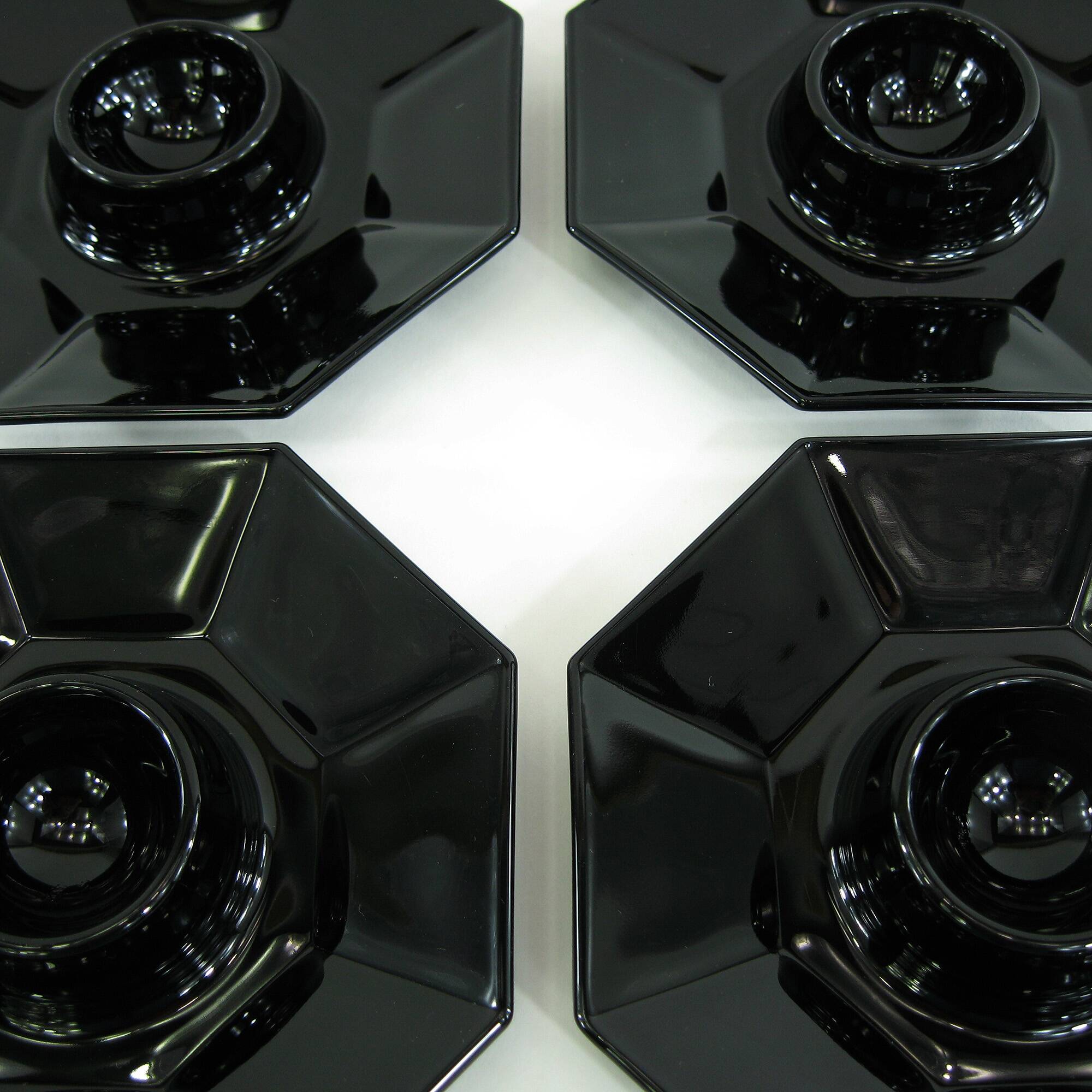 4 egg cups in opal and black tempered glass - Octime Arcoroc Luminarc France - vintage 80s