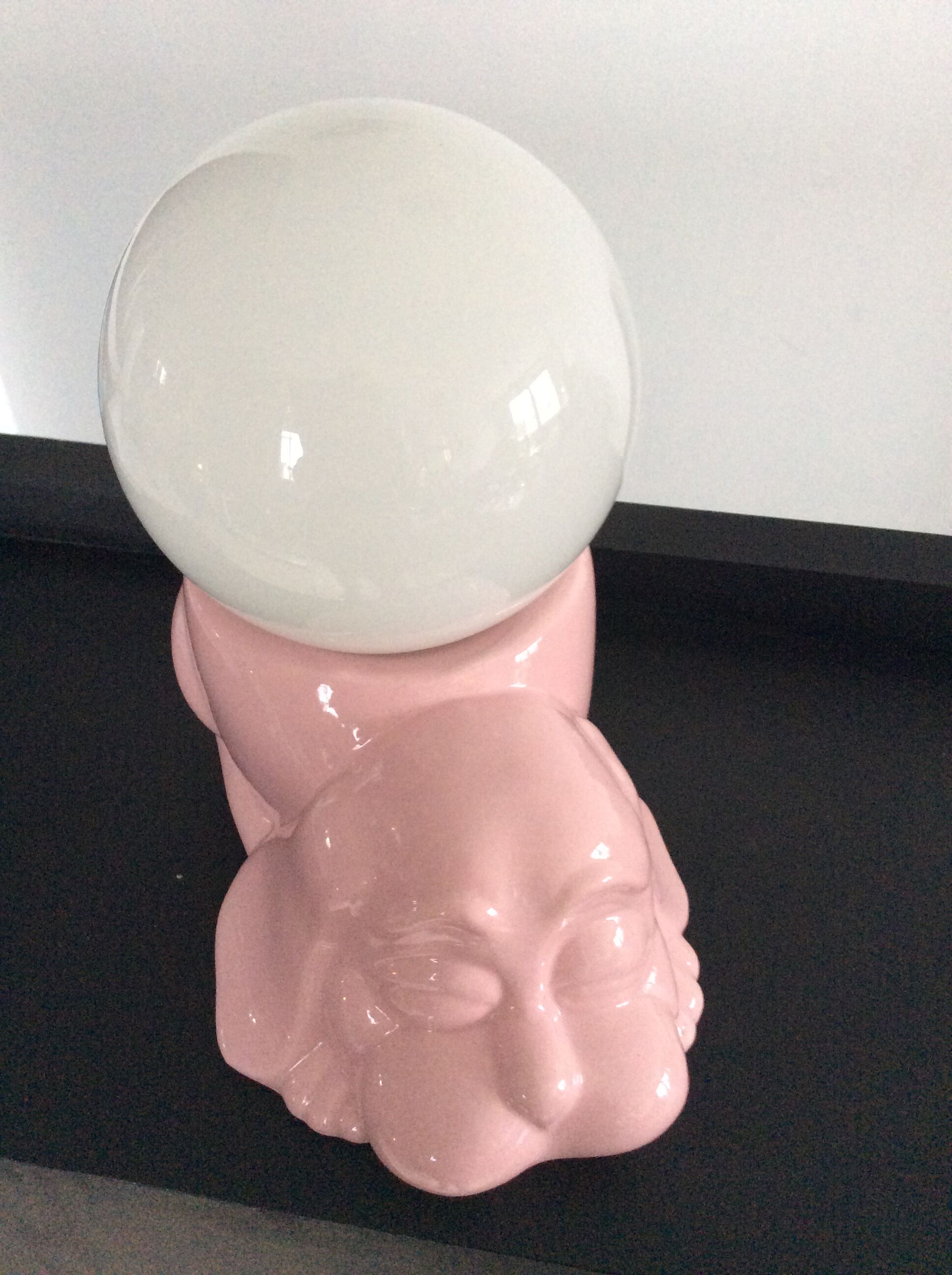 Vintage lamp dog ceramic opal globe 70s-80s